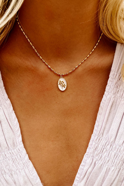 Every Rose Charm Necklace (Gold/White) - NanaMacs