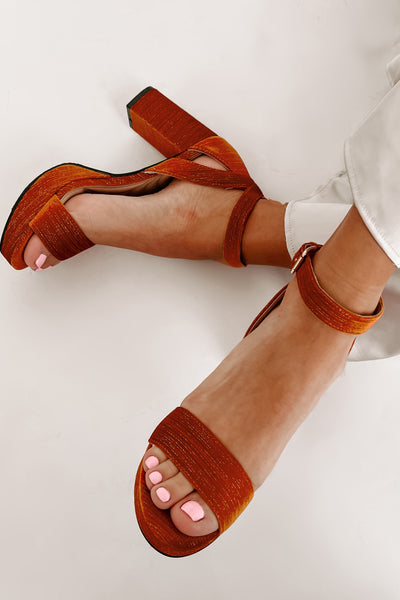 Can't Dull My Sparkle Velvet Platform Heels (Velvet Orange) - NanaMacs