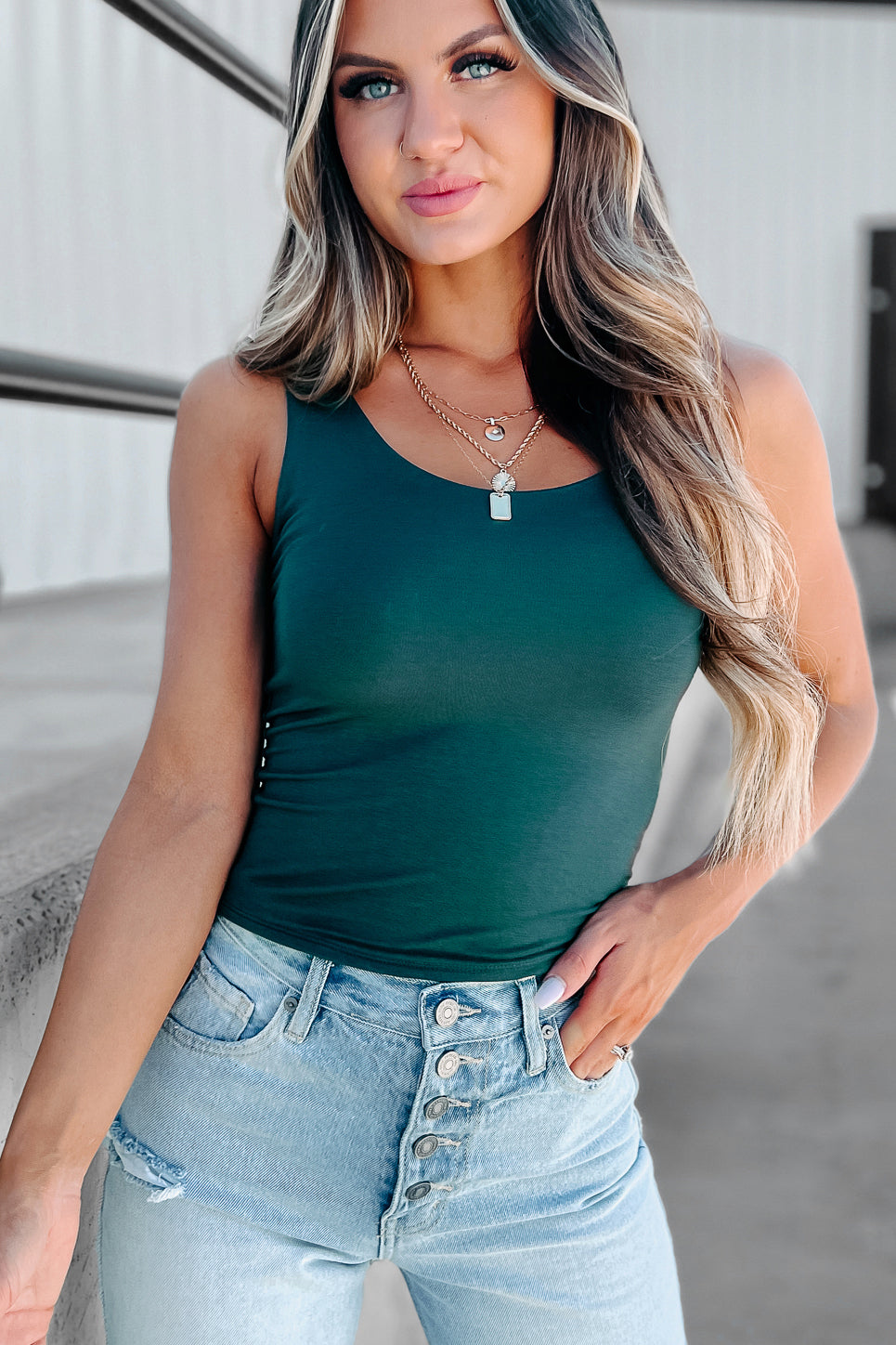 Lana Stripe Tank - Hunter Green