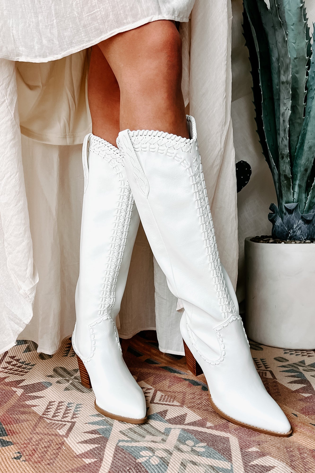 Finley Billini Knee High Western Boots (White) - NanaMacs