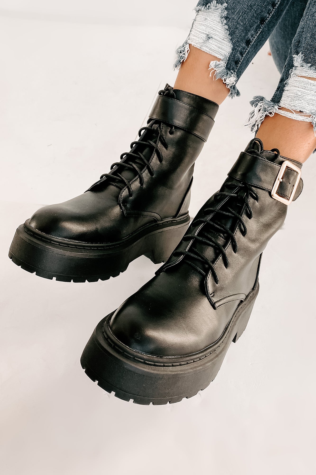 Xanti Lace-Up Platform Boots (Black) · NanaMacs