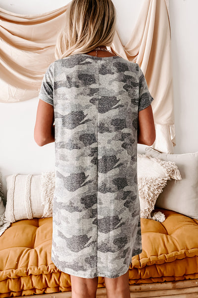 Camo Cuteness Relaxed Fit Tee Dress (Grey Camo) - NanaMacs