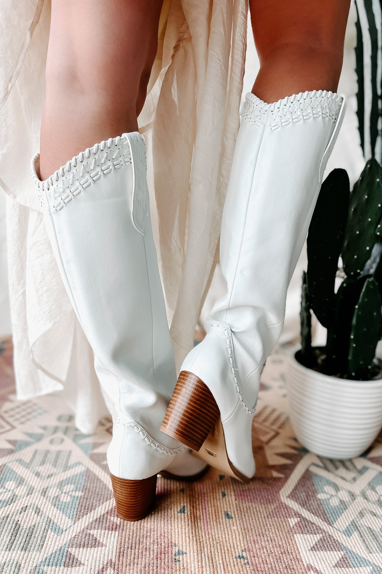 Finley Billini Knee High Western Boots (White) - NanaMacs