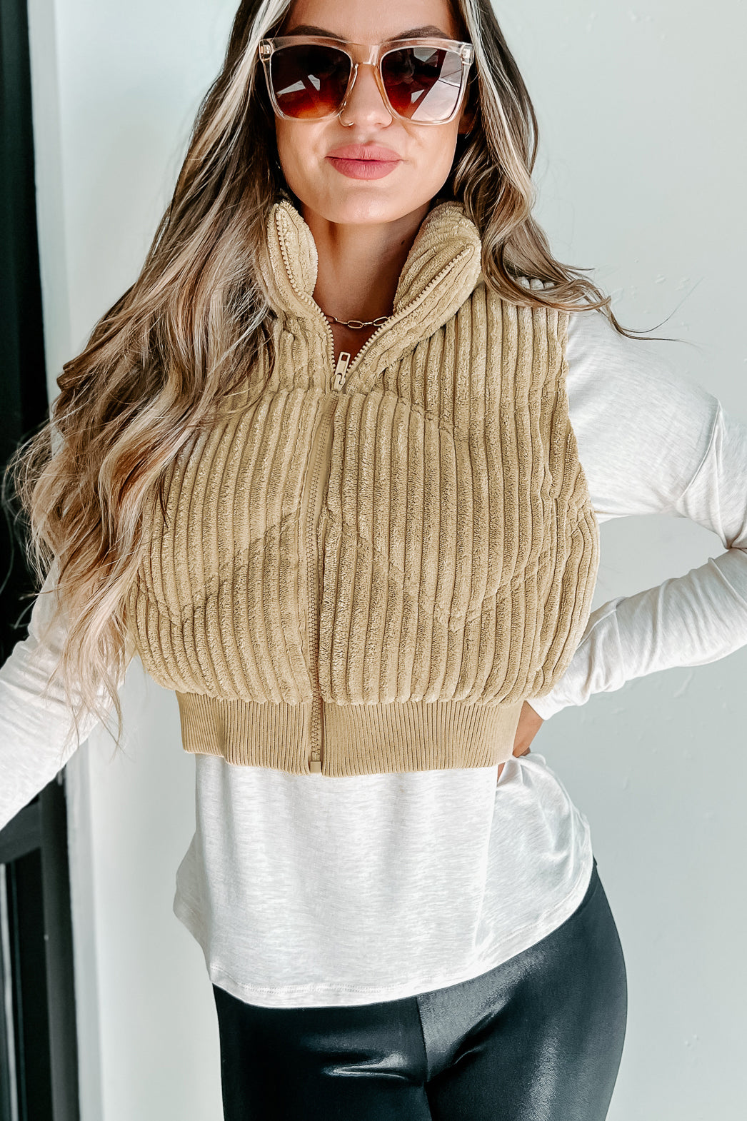 Way Up North Ribbed Puffer Vest (Tan) - NanaMacs