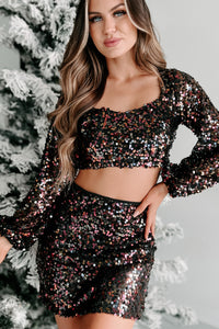 Get Carried Away Sequin Two Piece Skirt Set (Black Multi) - NanaMacs