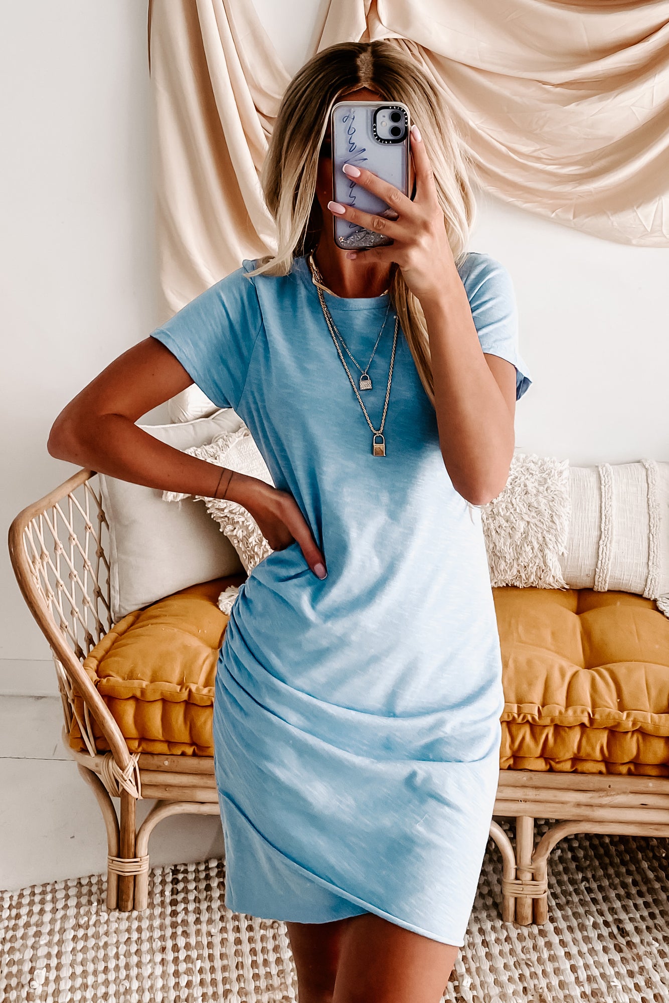 Barbra Ruched Lilac Hem Tee Dress (Two Tone Blue) - NanaMacs