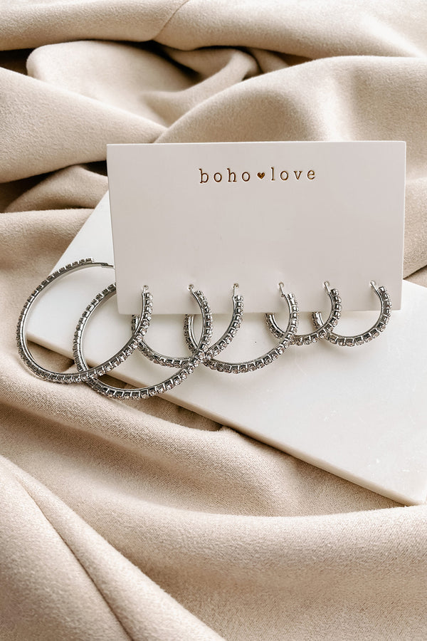 Live Luminously Rhinestone Hoop Earring Pack (Silver) - NanaMacs