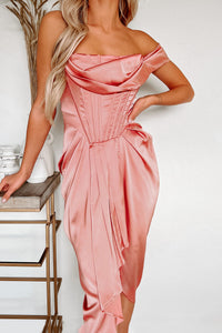 Sultry Sophistication Off The Shoulder Satin Corset Dress (Rose Pearl) - NanaMacs