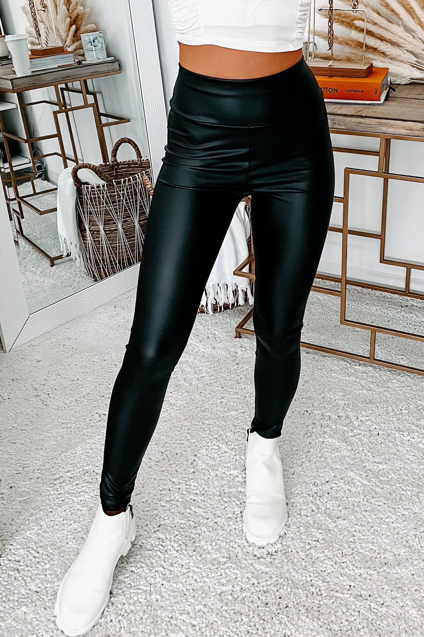 High waisted leather leggings (Black, XS/S)