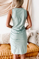 Tiffany Short Sleeve Tulip Hem Ruched Dress (Two Tone Sage) - NanaMacs