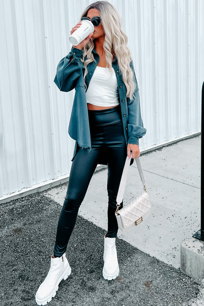 Evelina High-Low French Terry Shacket (Dark Teal) - NanaMacs