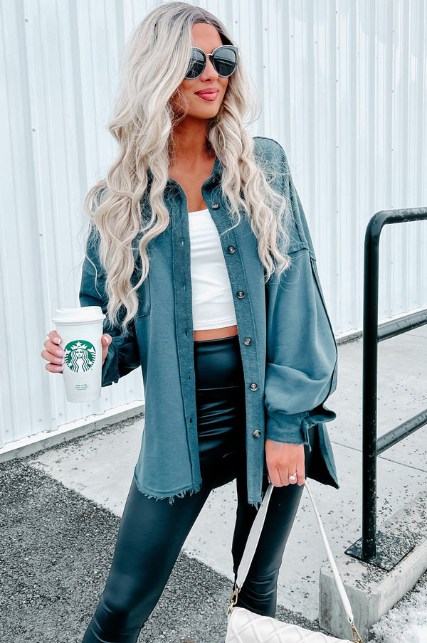 Evelina High-Low French Terry Shacket (Dark Teal) - NanaMacs