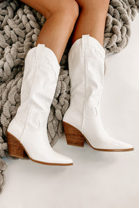 Fierce Step Faux Croc Boots (White Croc) - NanaMacs