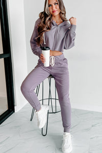 Comfortably Cool Zip-Front Crop Hoodie Jogger Set (Dusty Purple