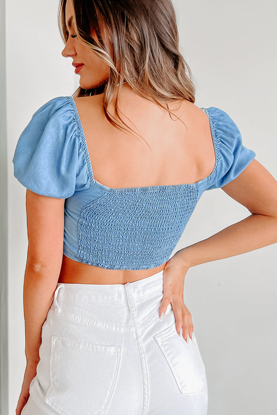 Getting Started Lace Up Front Crop Top (Blue) - NanaMacs
