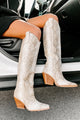Wicked Thoughts Tall Snake Print Boots (Cream Python) - NanaMacs