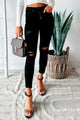 She's Bad High Rise Button-Fly Distressed Skinny Jeans (Black) - NanaMacs