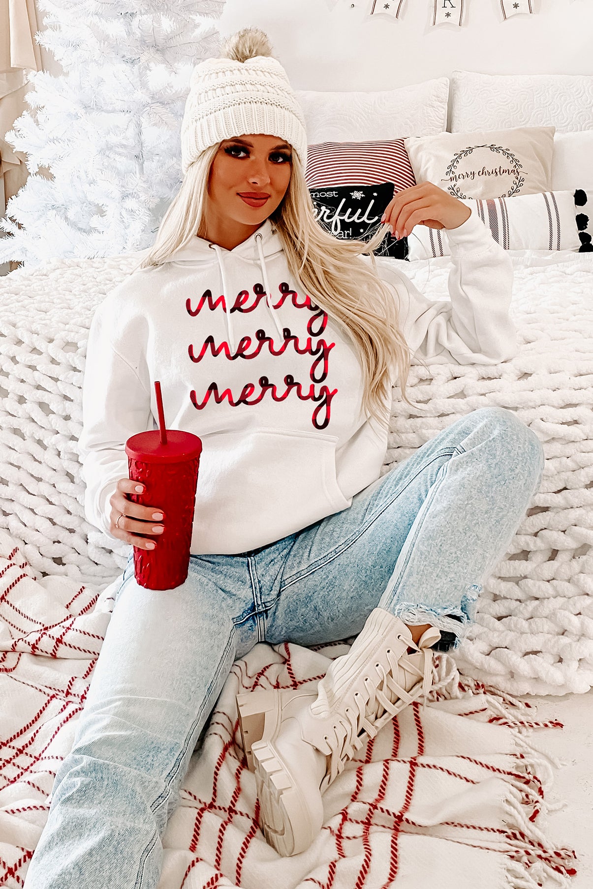 "Merry, Merry, Merry" Graphic Multiple Shirt Options (White) - Print On Demand - NanaMacs