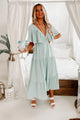 Sweet Girl Ruffle Sleeve Tiered V-Neck Maxi Dress (Sage Blue) - NanaMacs