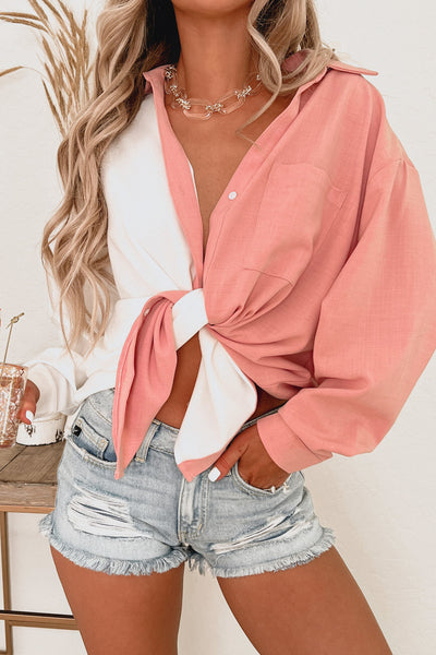 Better Half Two-Tone Button-Down Top (Pink/Ivory) - NanaMacs