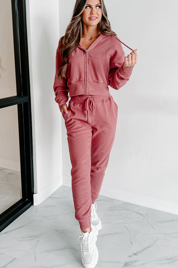 Dynamic Duo Fleece Zip-Up Hoodie & Jogger Set (Begonia Pink) - NanaMacs