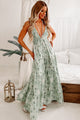 Resort Destination Halter Smocked Tiered Maxi Dress (Light Sage/Multi) - NanaMacs
