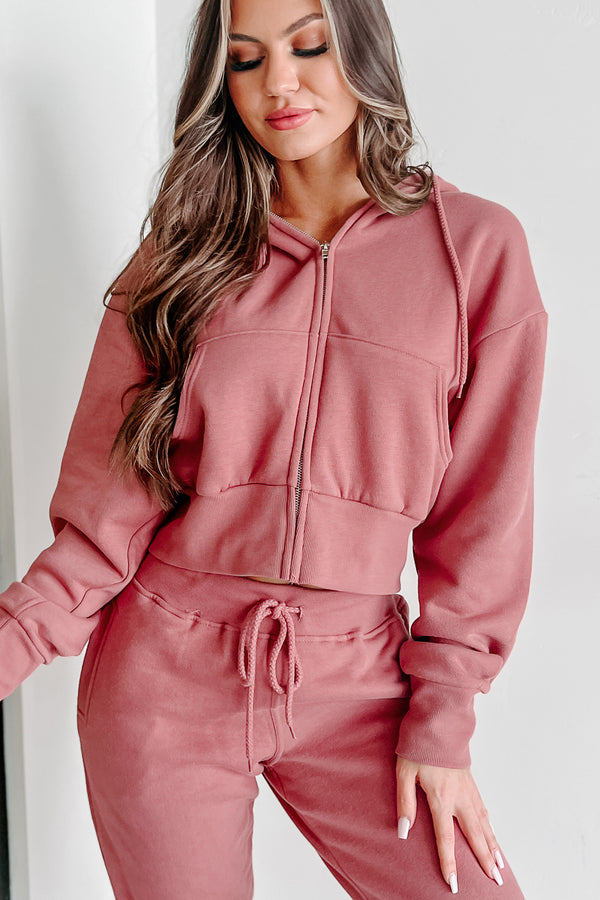 Dynamic Duo Fleece Zip-Up Hoodie & Jogger Set (Begonia Pink) - NanaMacs