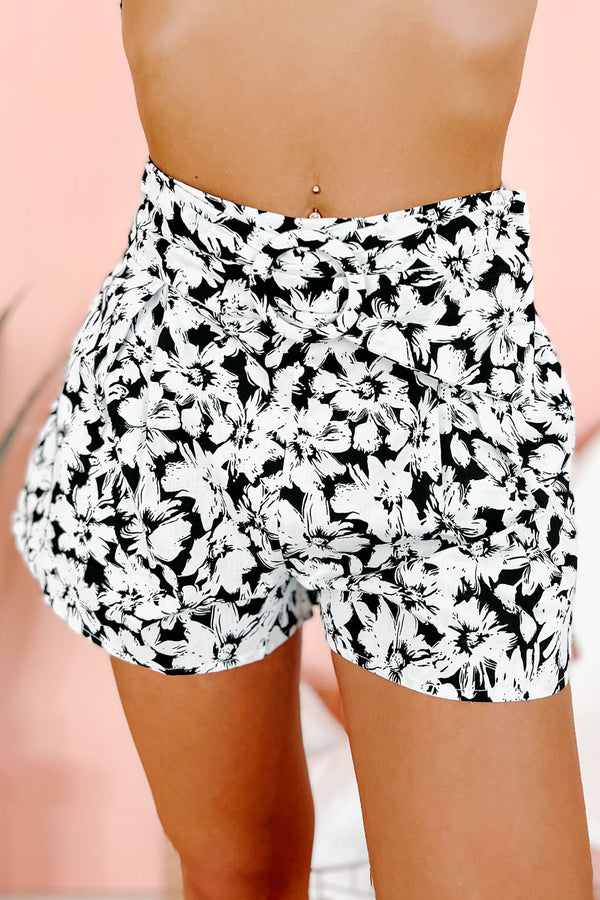 Florally Flirty Two-Piece Floral Shorts Set (Black/White) - NanaMacs