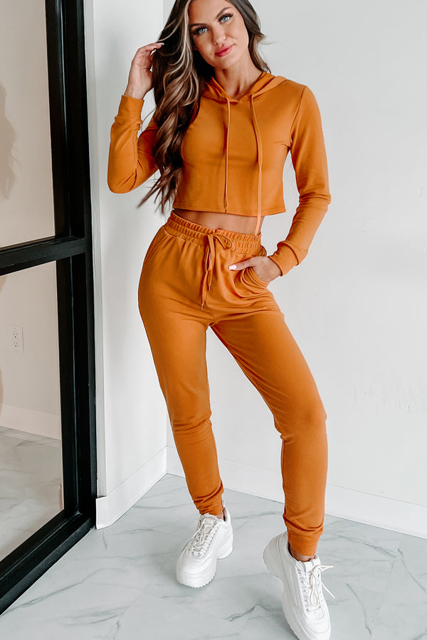 Living & Loving Crop Top & Jogger Two-Piece Set (Copper) - NanaMacs