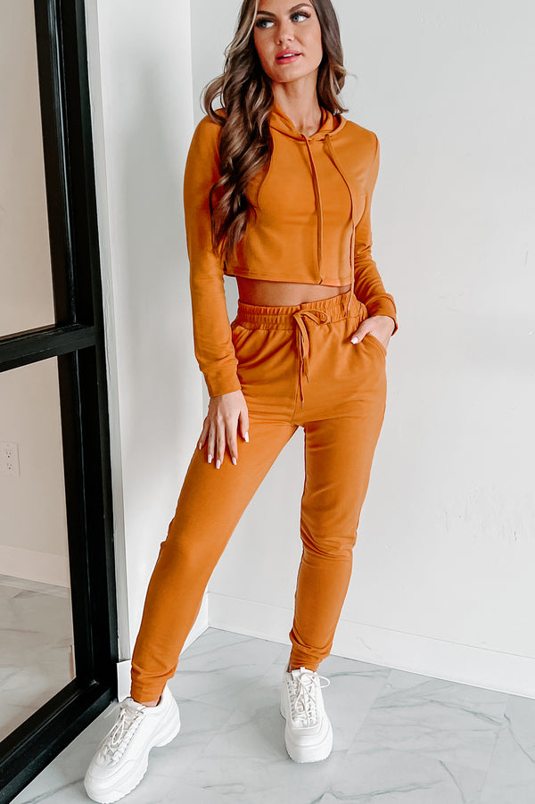 Living & Loving Crop Top & Jogger Two-Piece Set (Copper) - NanaMacs