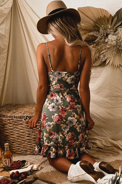 Haley Floral Wrap Dress (Sage) - NanaMacs
