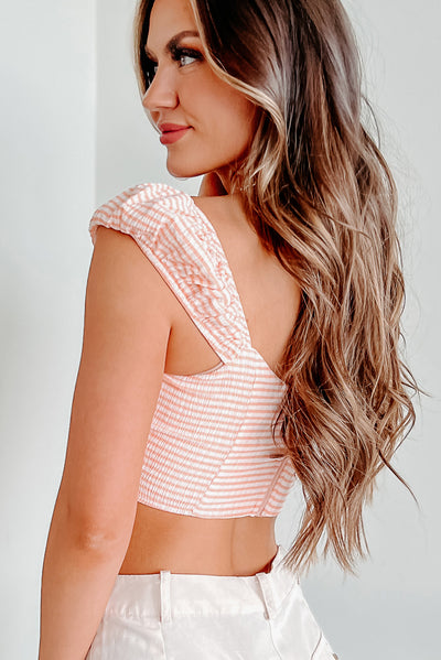 Babe Alert Striped Lace-Up Corset Top (Coral) - NanaMacs
