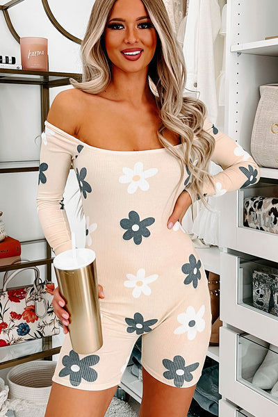 Innocent Nature Ribbed Floral Bodycon Romper (Cream Multi) - NanaMacs