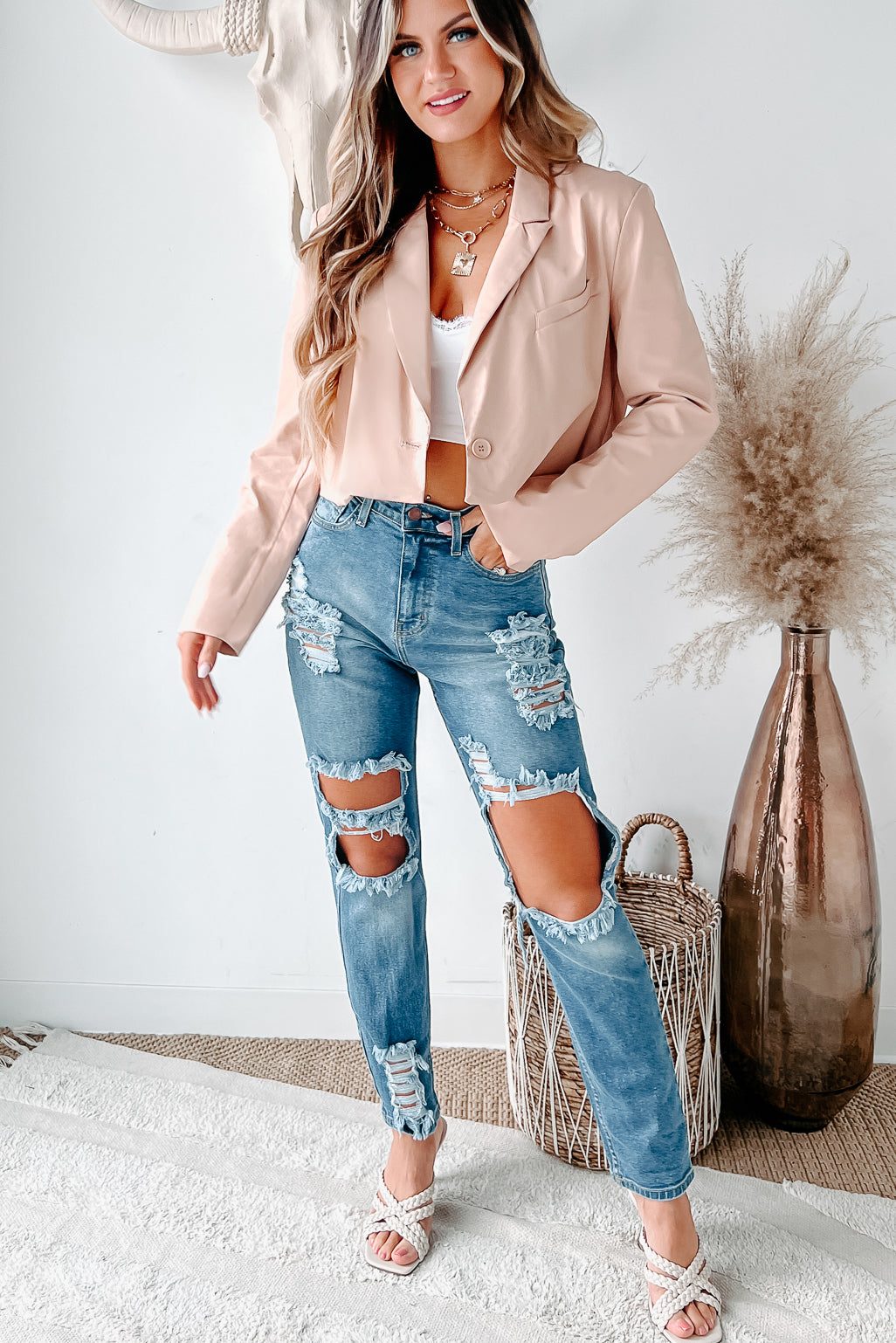 Right On Task Faux Leather Crop Jacket (Peach) - NanaMacs