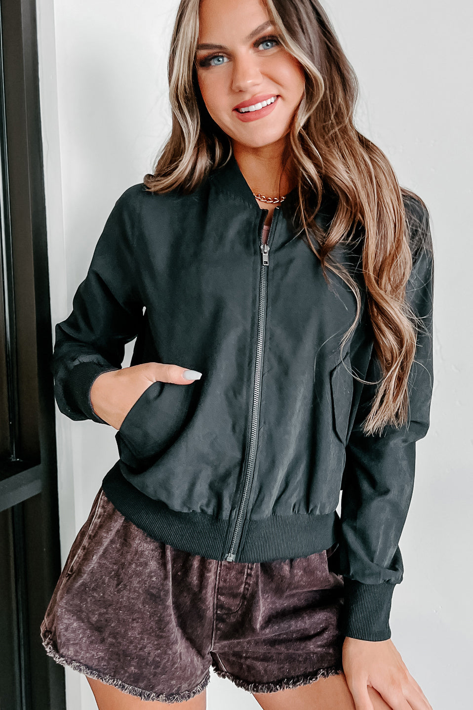 Faux suede bomber sales jacket womens