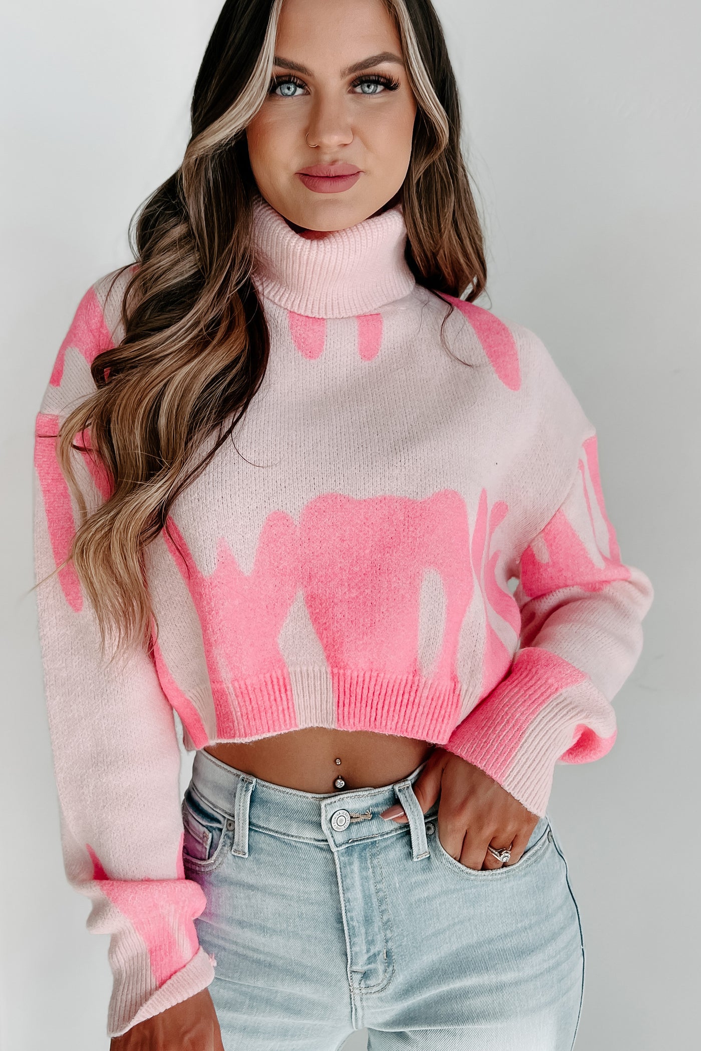 Artful Pursuits Cropped Turtleneck Sweater (Pink) - NanaMacs
