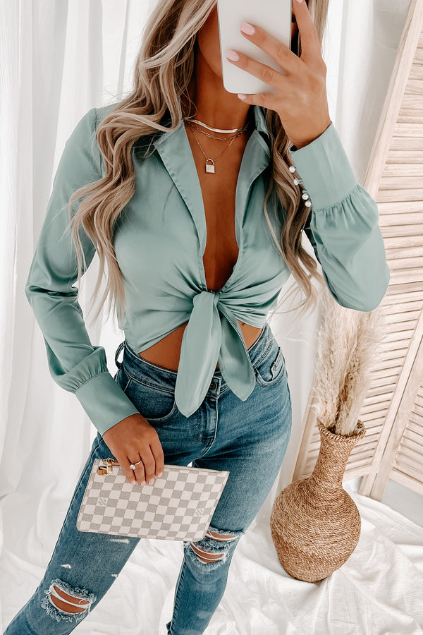 Inner Poise Collared Cut-Out Satin Bodysuit (Sage) - NanaMacs