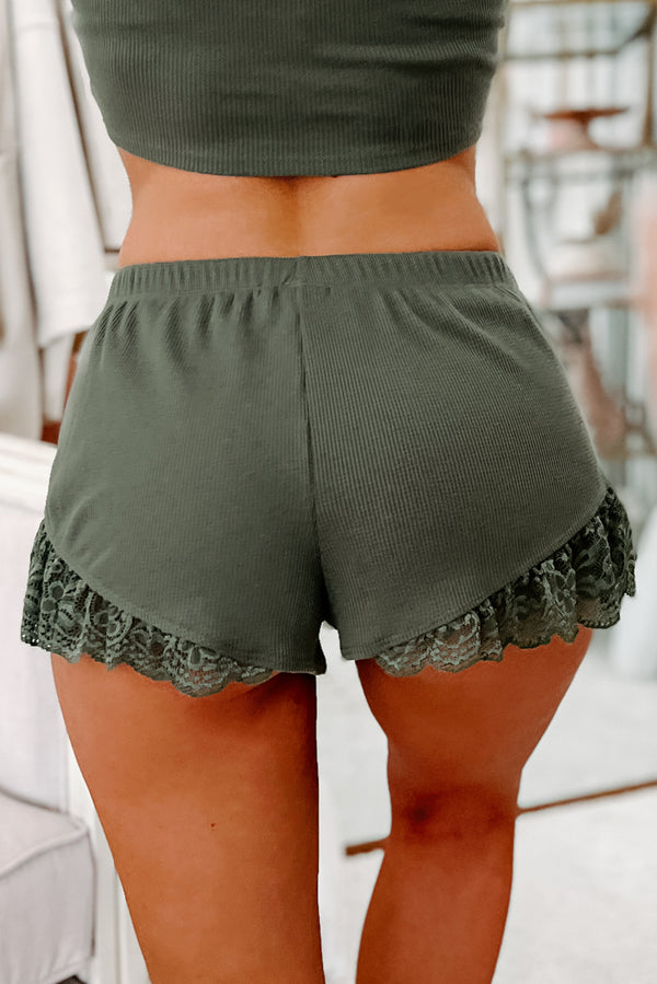 Cue The Cozy Lace Trim Cami & Shorts Set (Army Green) - NanaMacs