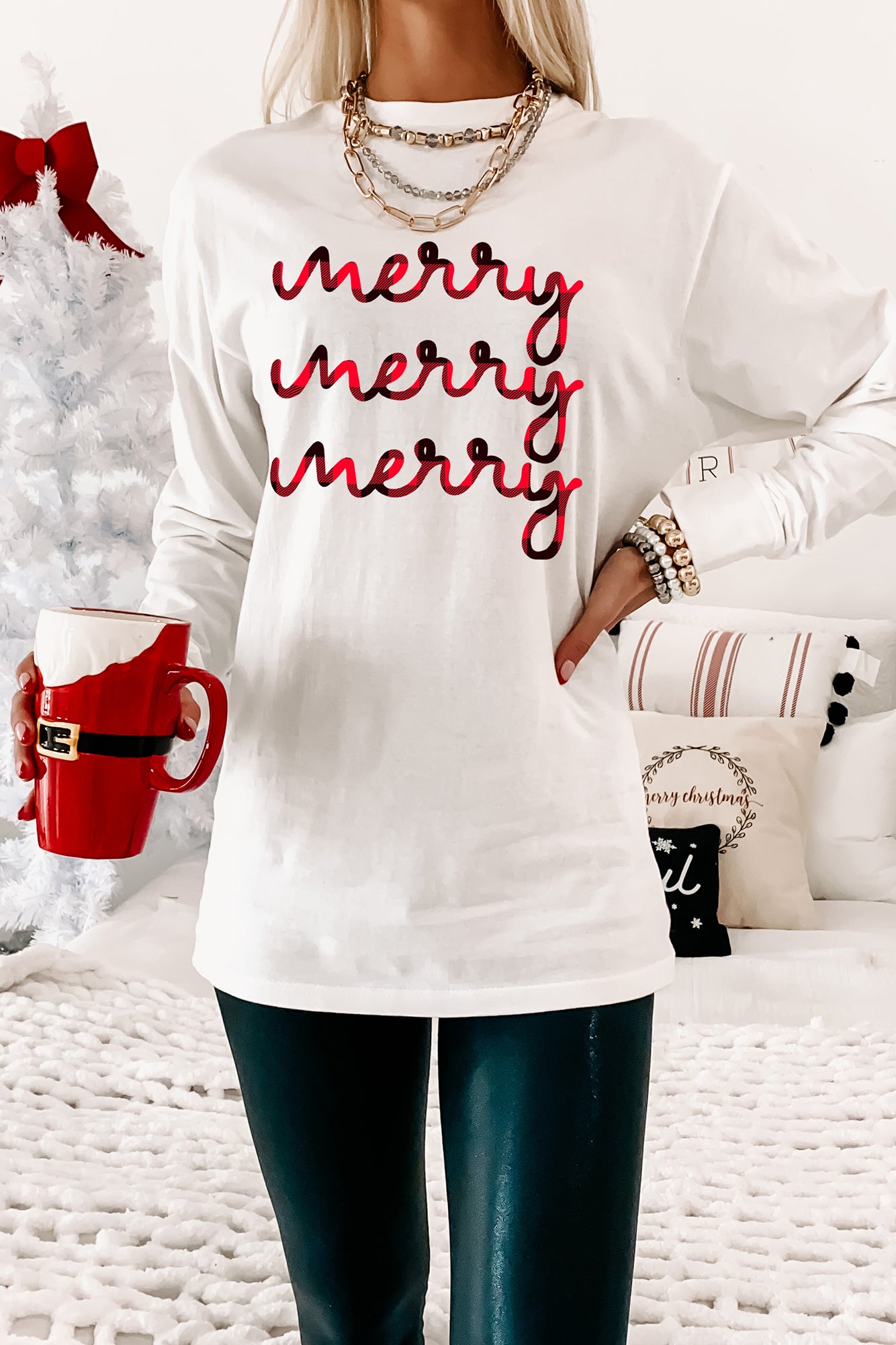 "Merry, Merry, Merry" Graphic Multiple Shirt Options (White) - Print On Demand - NanaMacs
