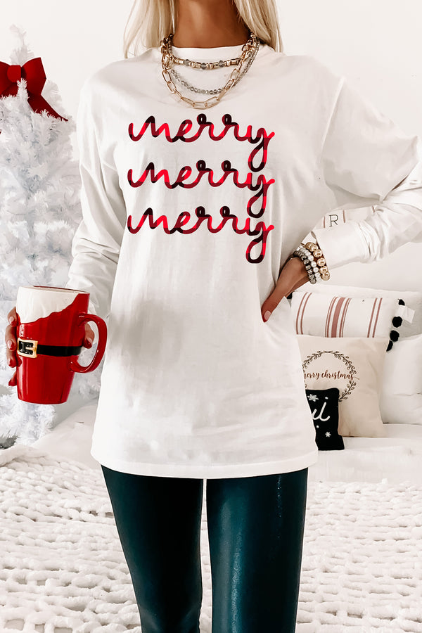 "Merry, Merry, Merry" Graphic Multiple Shirt Options (White) - Print On Demand - NanaMacs