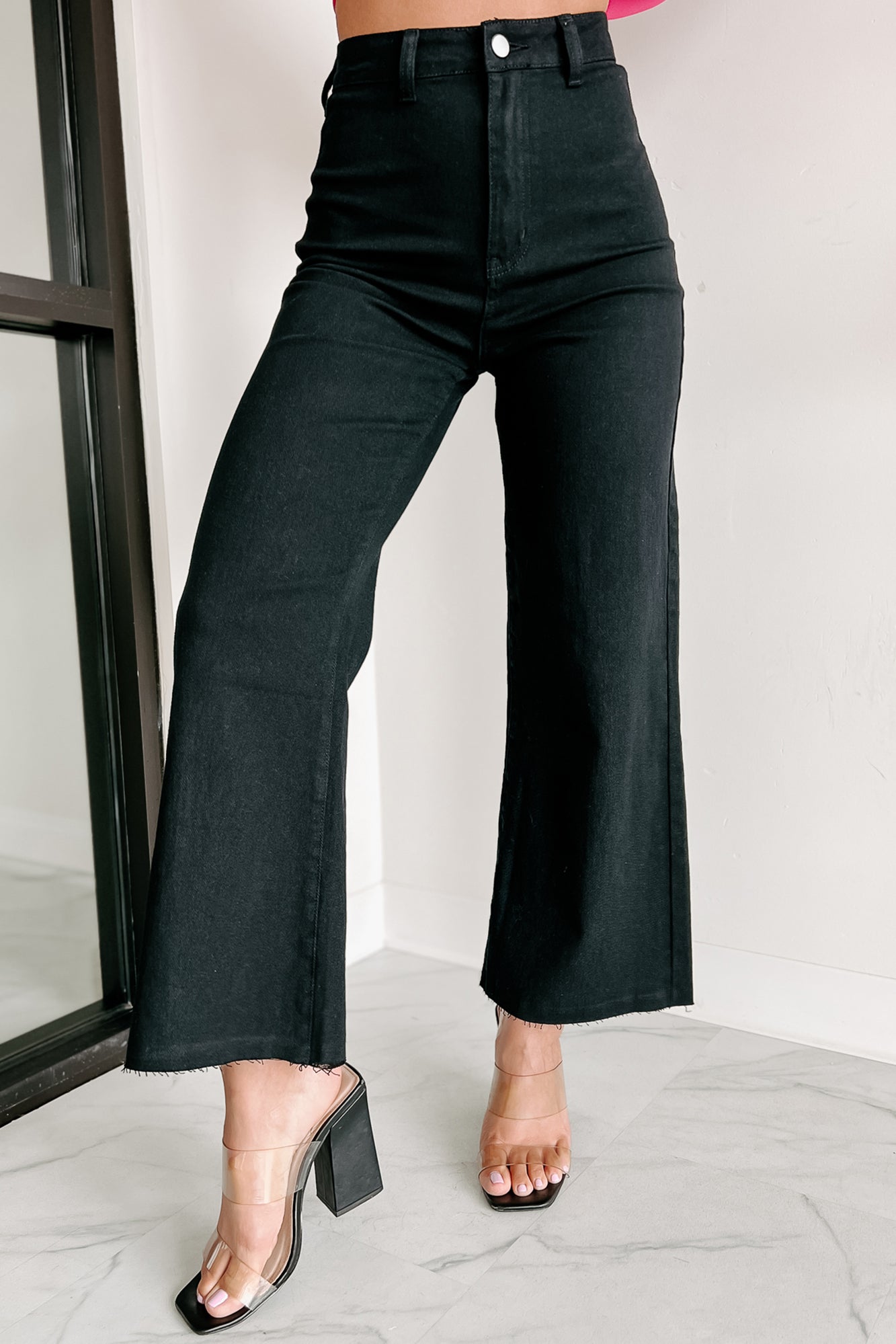 According To Plan High Rise Wide Leg Crop Jeans (Black) - NanaMacs