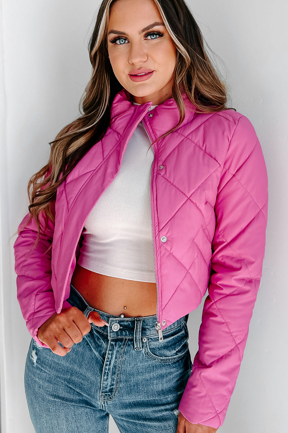 Candy Break Quilted Faux Leather Jacket (Pink) - NanaMacs