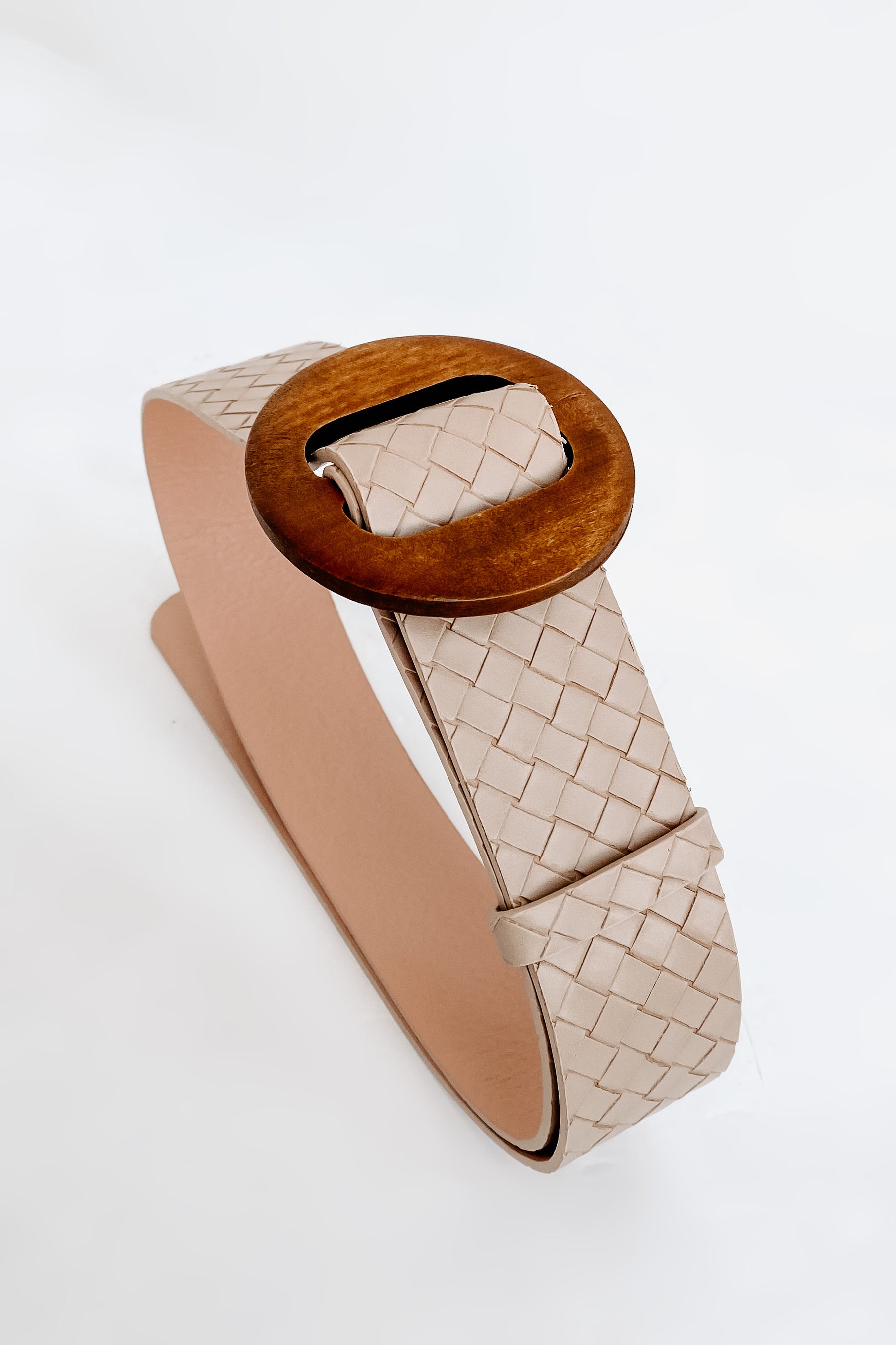 Let It Slide Woven Faux Leather Belt (Medium Taupe) - NanaMacs