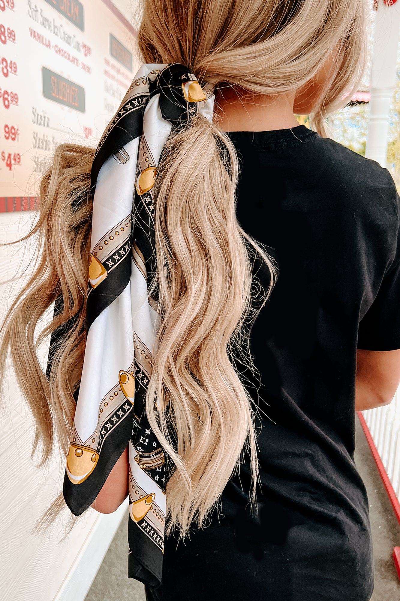 Desire For Designer Printed Satin Scarf (Black) - NanaMacs