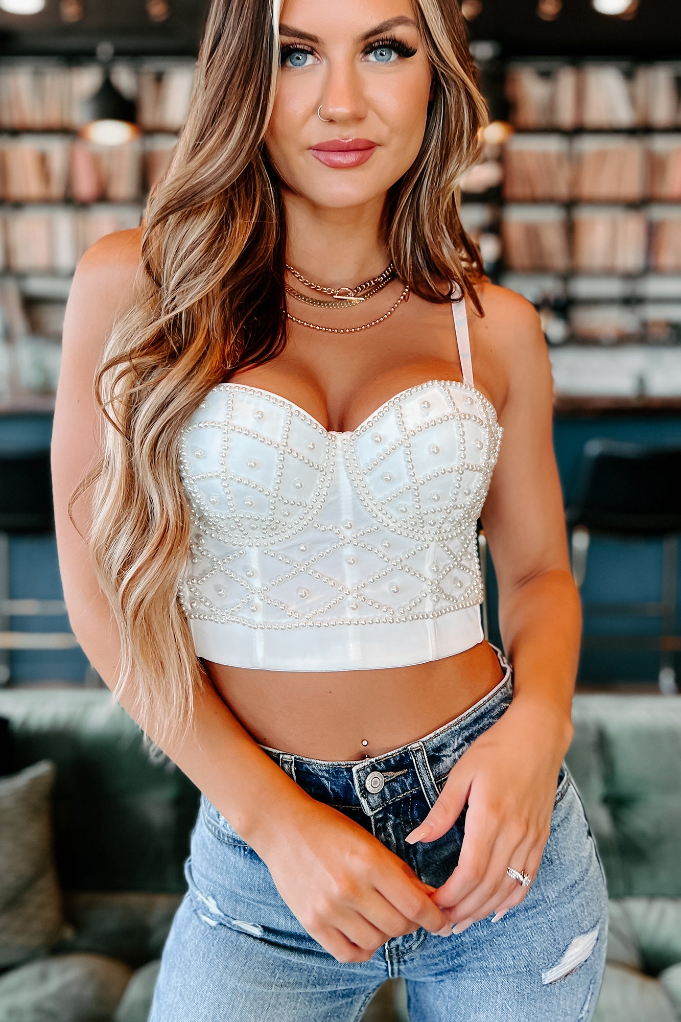 Ivory Pearl Beaded Crop Top // Heavily Embellished Top W/ Cream
