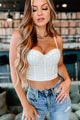 Prosecco & Pearls Pearl Embellished Bustier Top (White) - NanaMacs