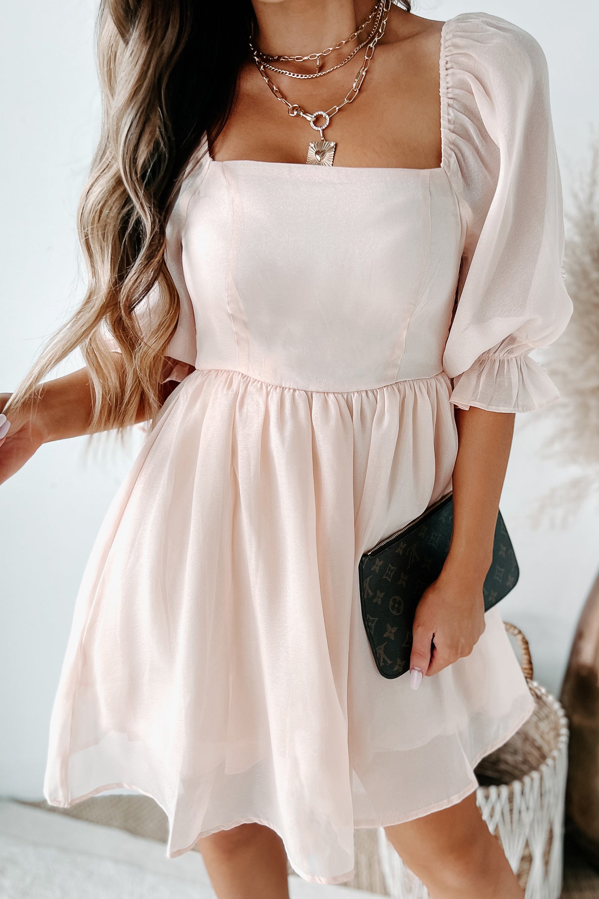 Just Being Sweet Babydoll Dress (Light Peach) - NanaMacs