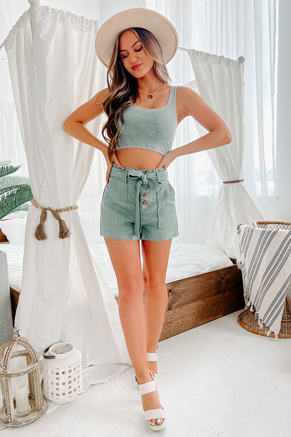 Big Ambitions High Rise Linen Paperbag Shorts (Sage) - NanaMacs