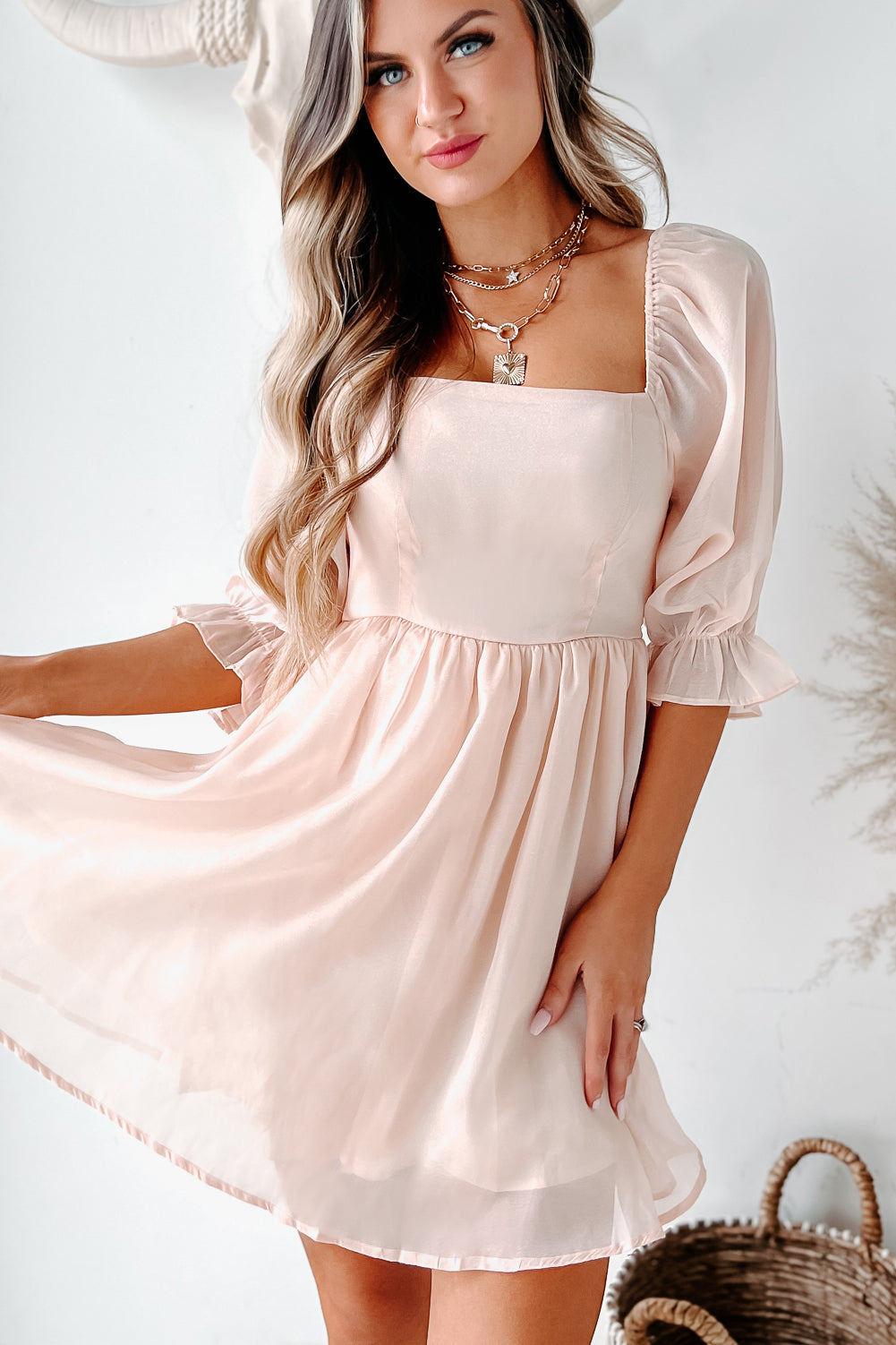 Just Being Sweet Babydoll Dress (Light Peach) - NanaMacs