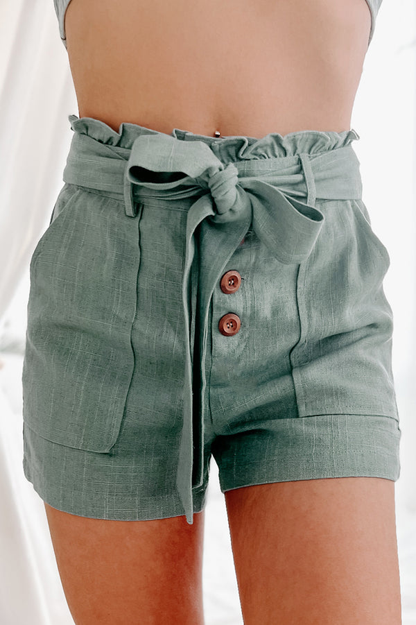 Big Ambitions High Rise Linen Paperbag Shorts (Sage) - NanaMacs